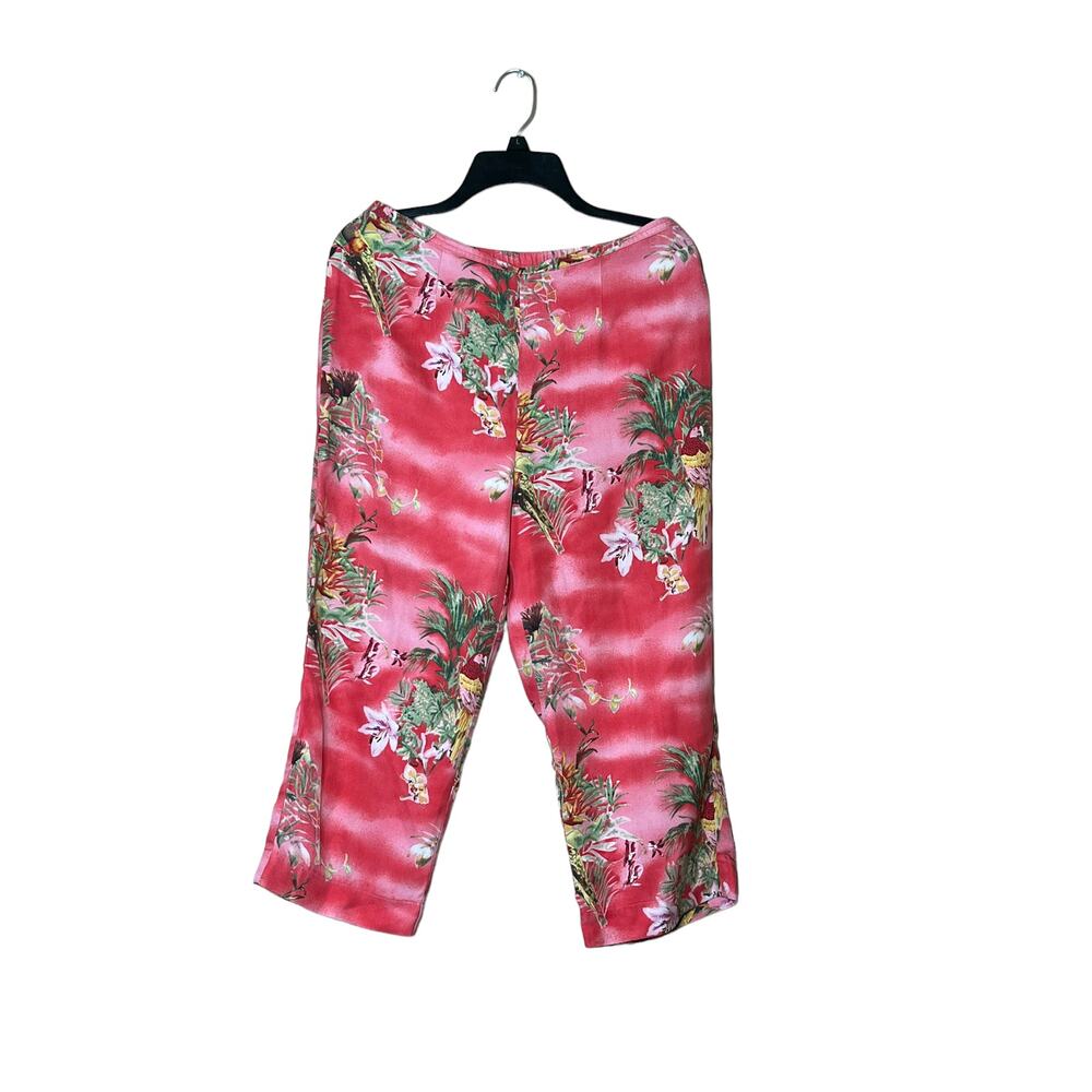 Nancy Bolen city girl silk floral cropped pants  Sz large tropical prints
